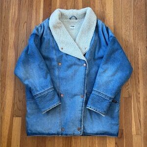 Wrangler Cream Sherpa Denim Western Chore Jacket Coat Large